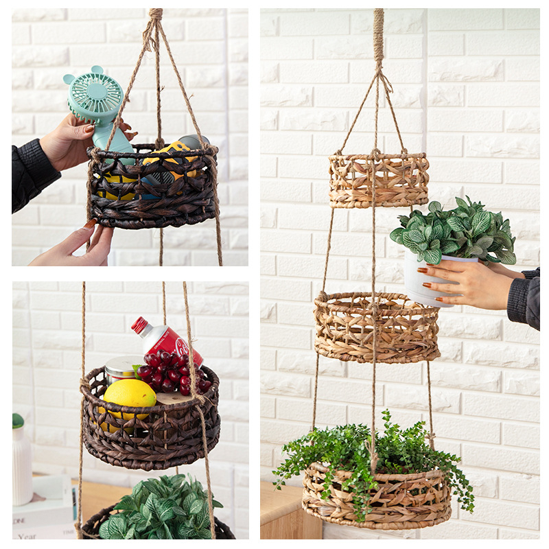 Hängende 3-fach Rattan Körbe Home Accessoire Deko Organizer - Braun