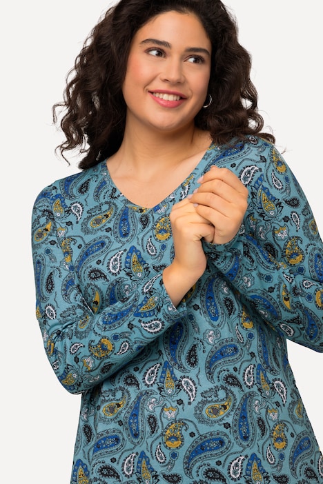 T-Shirt, Paisleymuster, V-Ausschnitt, Langarm