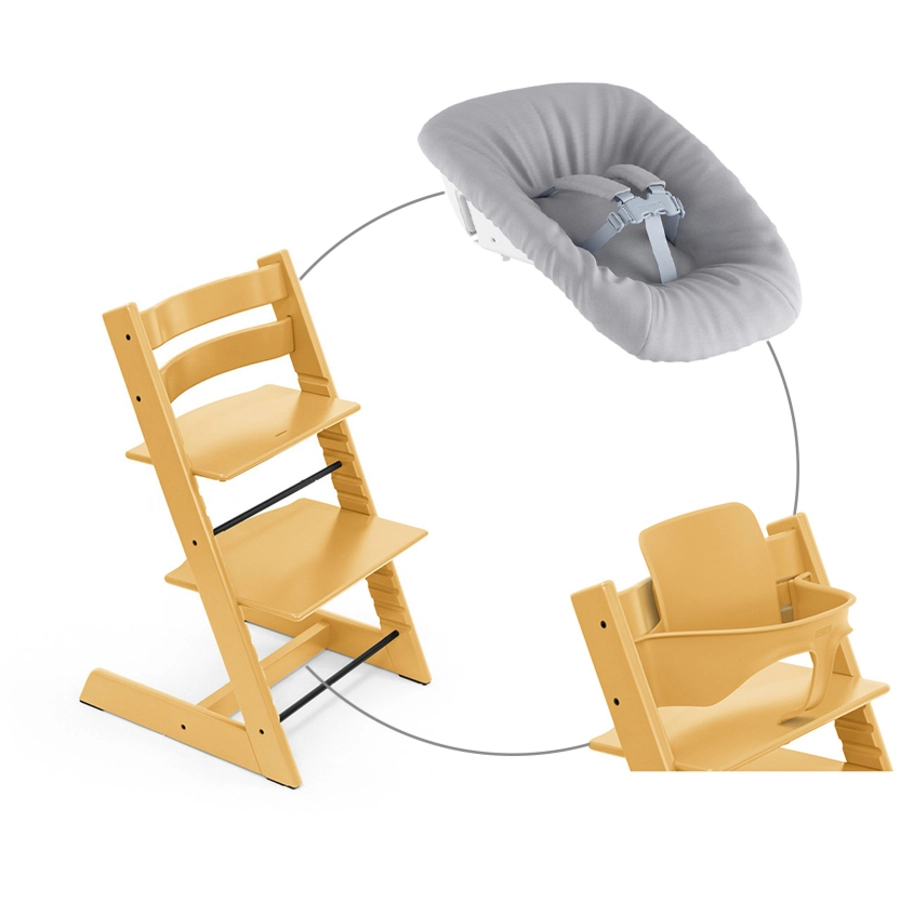STOKKE® Mega Tripp Trapp® Set Hochstuhl Buche Sunflower Yellow inkl. Newborn Set™ Grey und Baby Set Sunflower Yellow