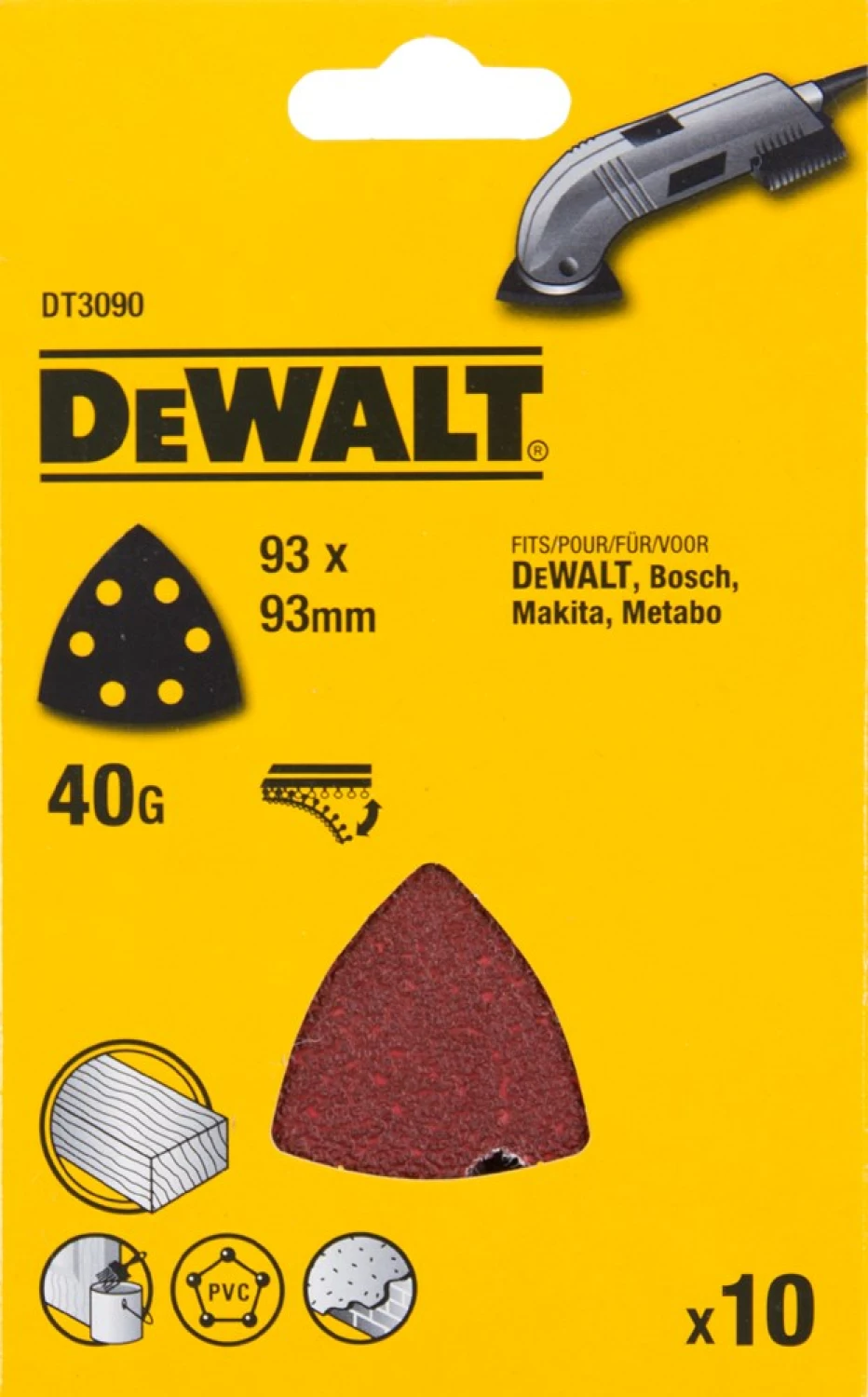 DeWALT DT3090 deltaschuurpapier - K40 - 93mm (10st)