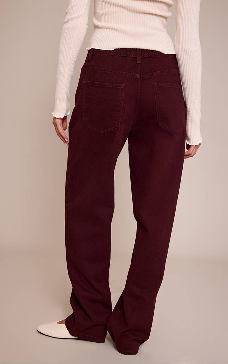 Rouge Bordeaux Prettylittlething Jean Boyfriend Taille Mi-haute