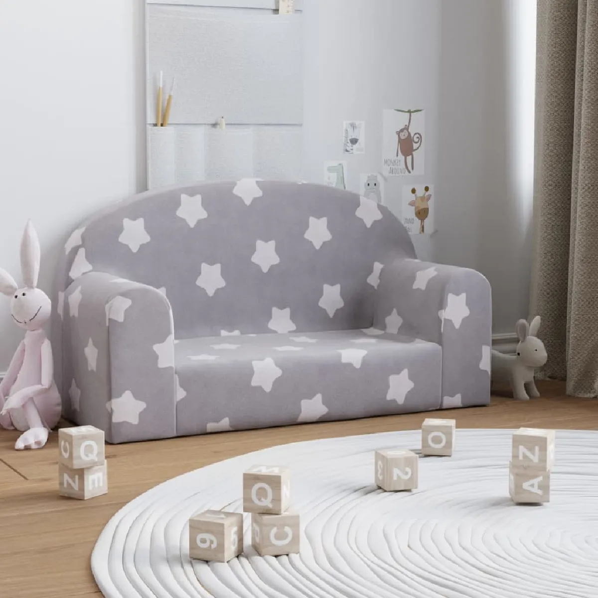 vidaXL Canapé 2 Places Enfants - Gris Étoiles