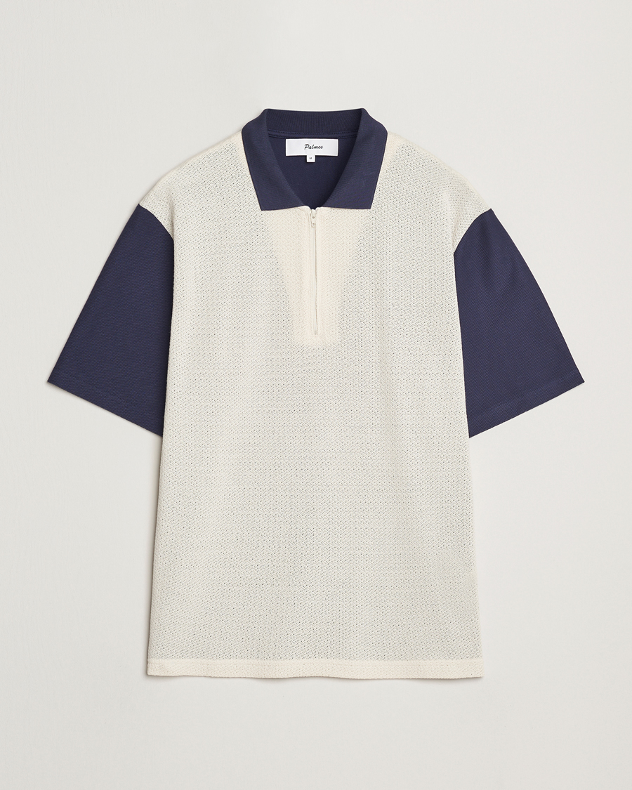 Palmes Textured Zip Polo White/Navy