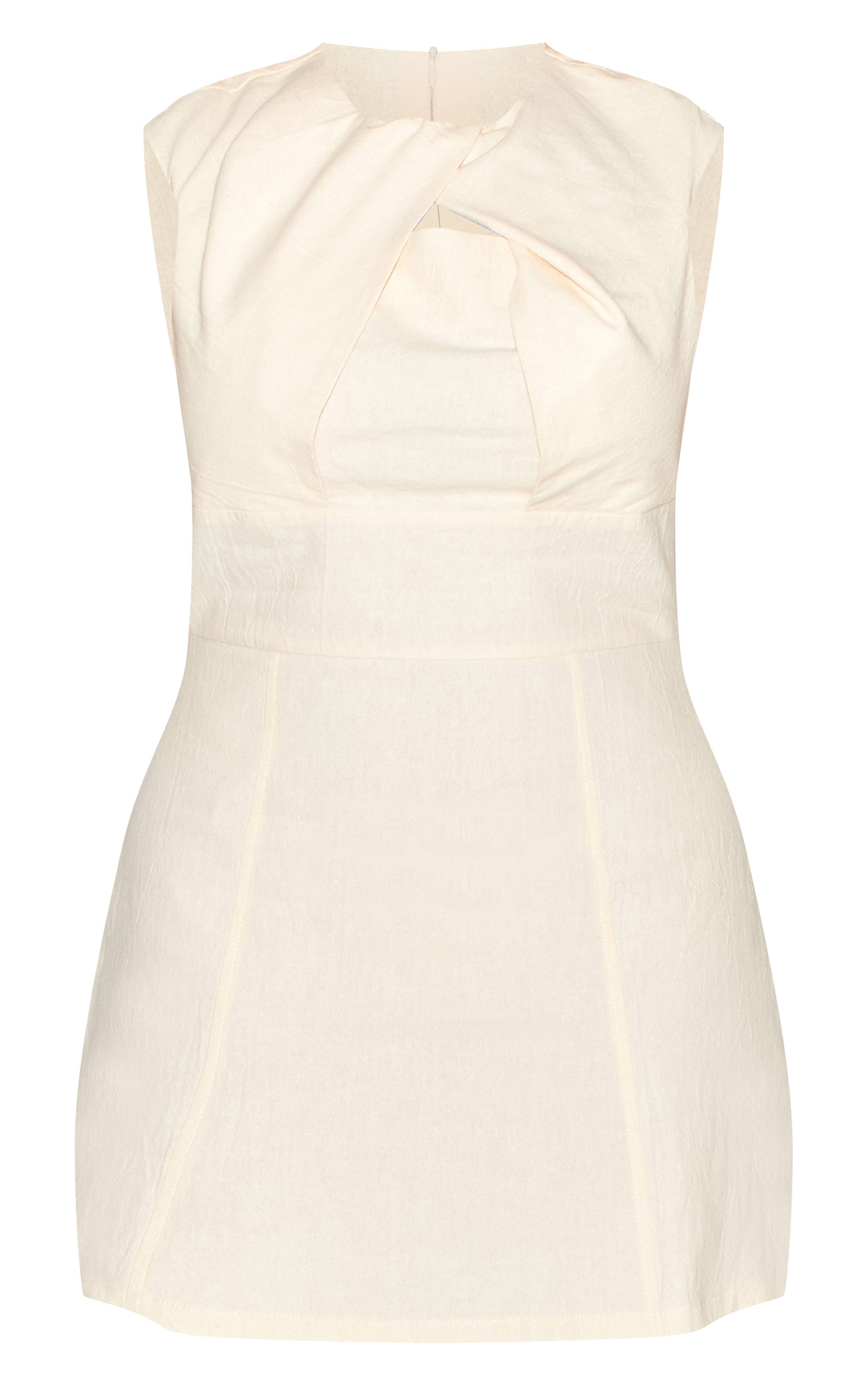 Crème Robe Mini Trapèze À Encolure Plissée Effet Lin Shape