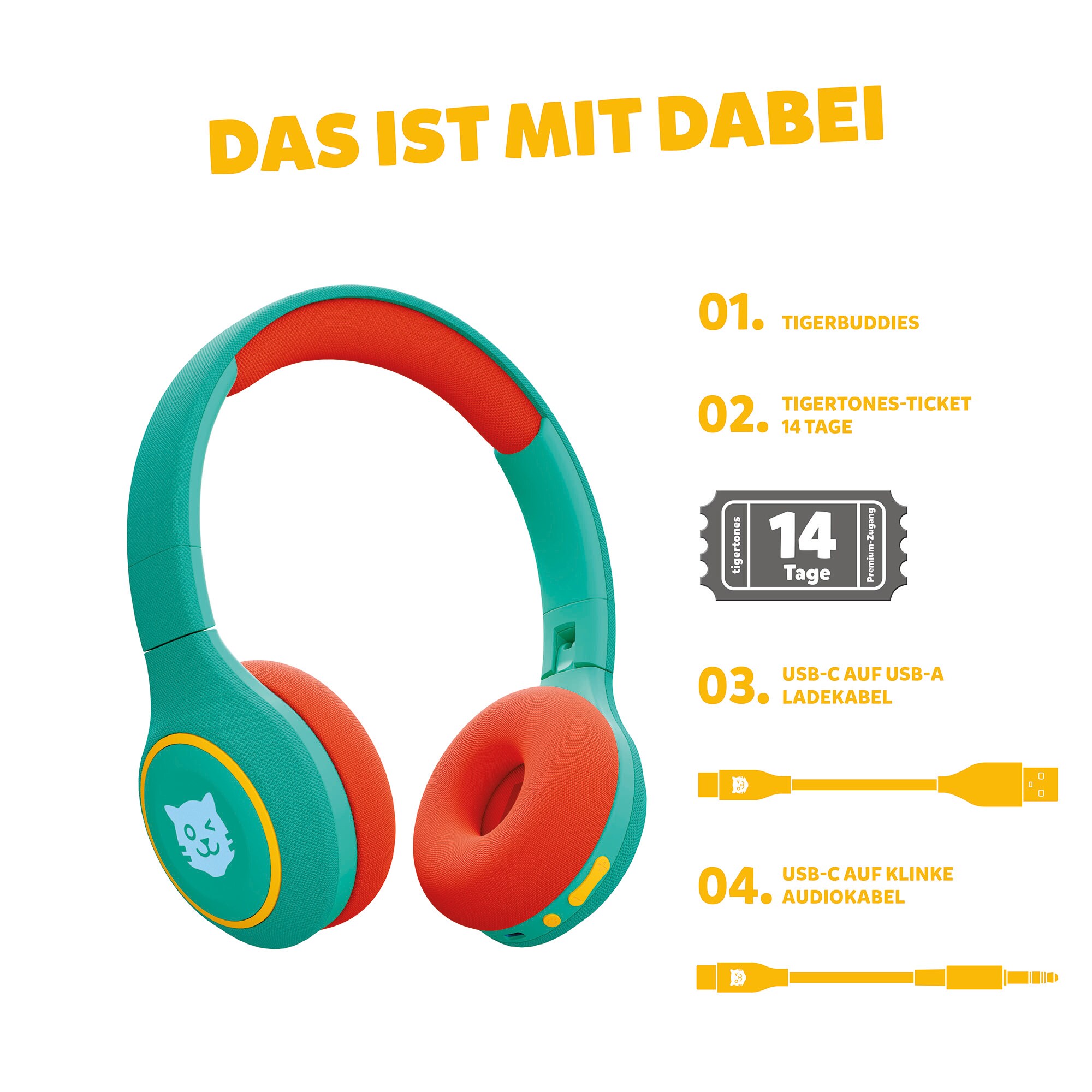 tigerbuddies Bluetooth Kinderkopfho¨rer gru¨n/orange