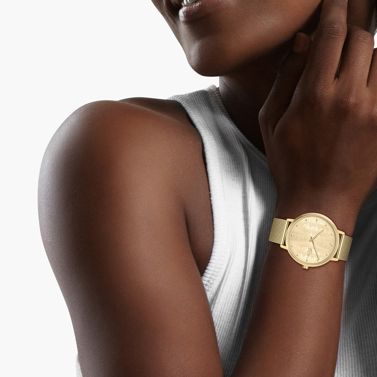 Montre LACOSTE Crocorigin femme bracelet acier doré jaune