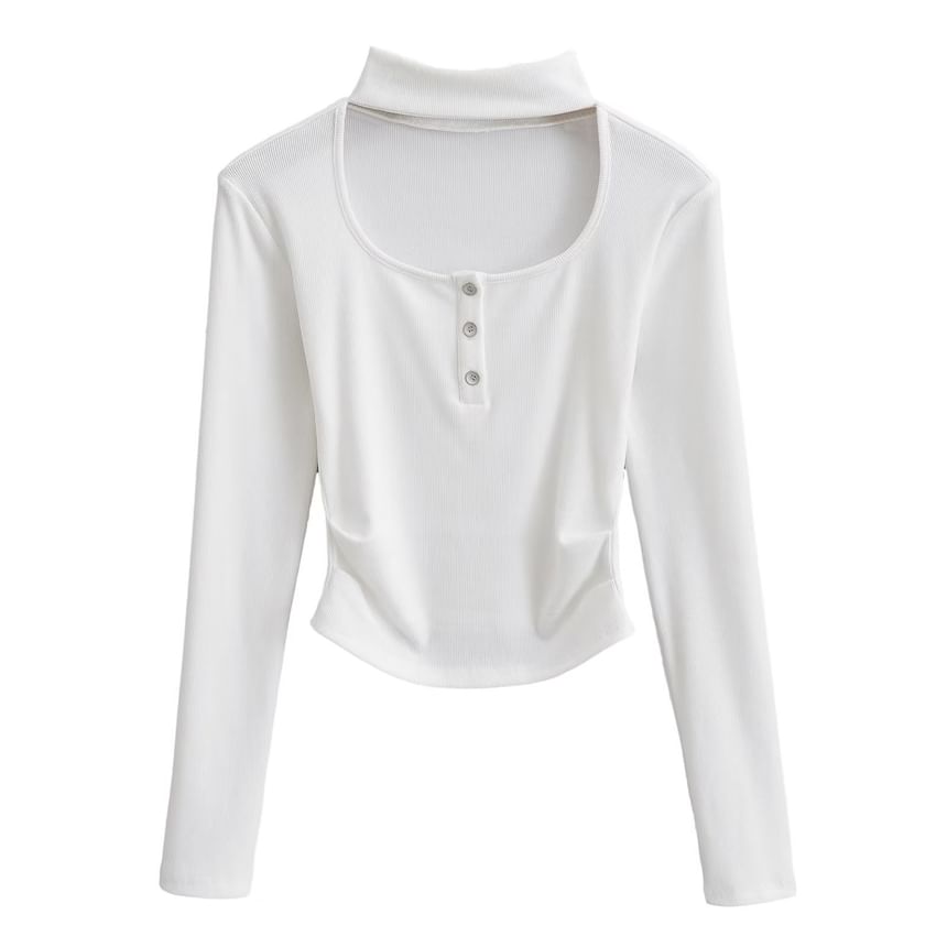 Morhan - T-shirt met lange mouwen en mockneck en effen uitsparing