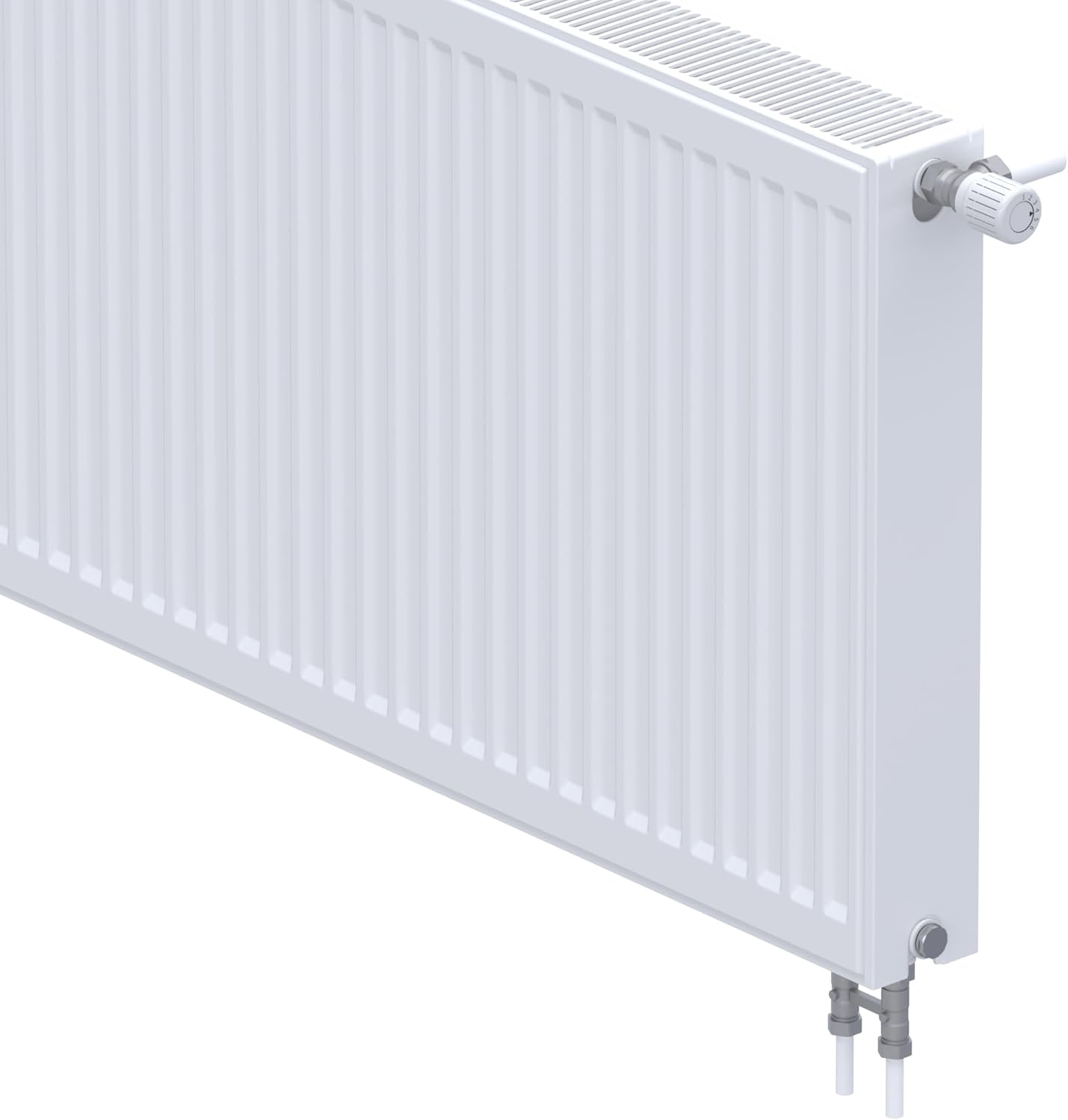 Kompaktheizkörper & Ventilheizkörper Typ 22 – 600x600 mm – Flachheizkörper 6-fach Anschluss, Weiß RAL 9016, 110°C / 10bar, inkl. Thermostatventil & Wandhalter, Warmwasser EN 442