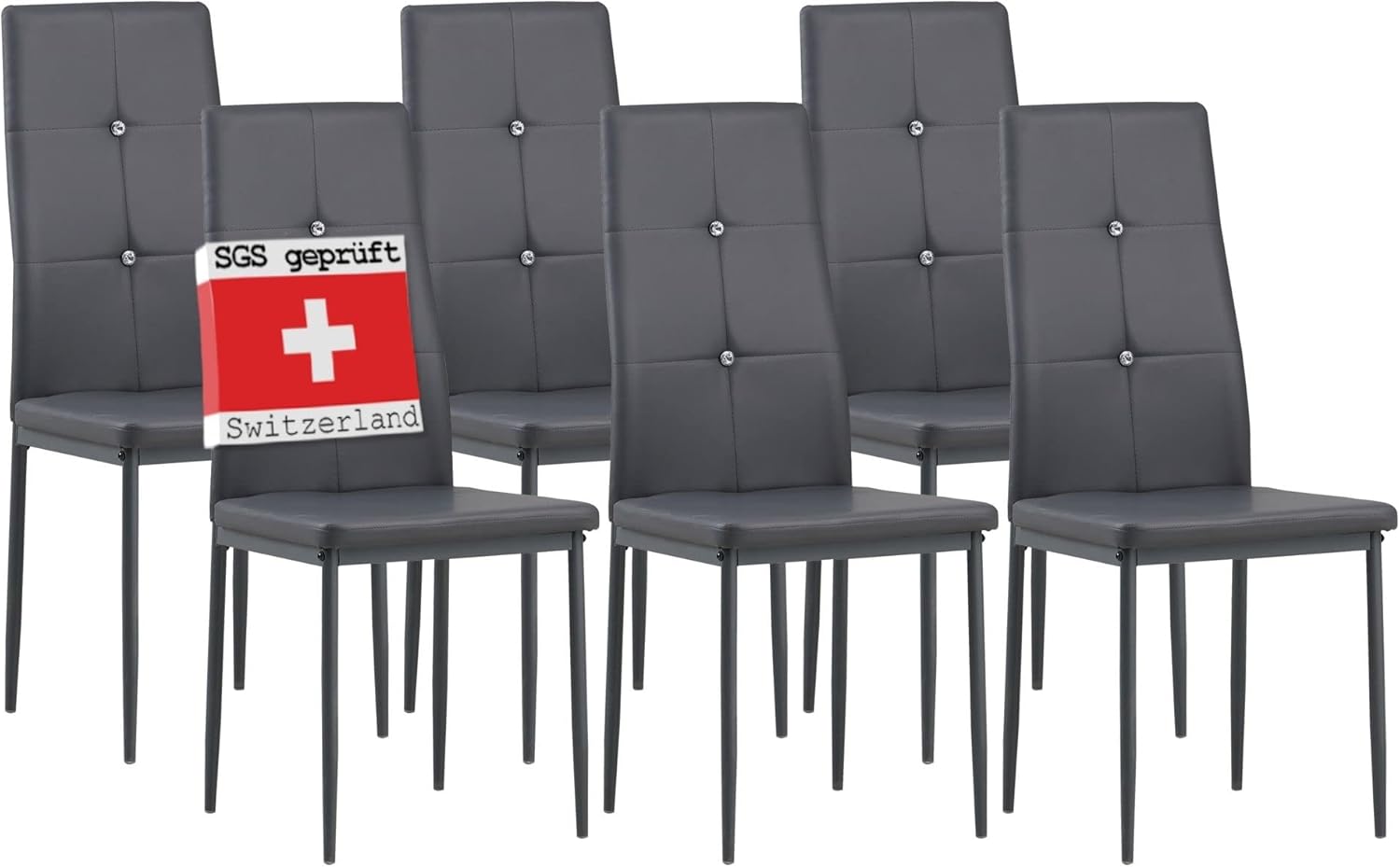 Albatros Esszimmerstühle 6er Set Diamond, Grau - Edler Diamant-Look, Kunstleder-Bezug, bequemer Polsterstuhl - Moderner Küchenstuhl, Stuhl Esszimmer oder Esstisch Stuhl