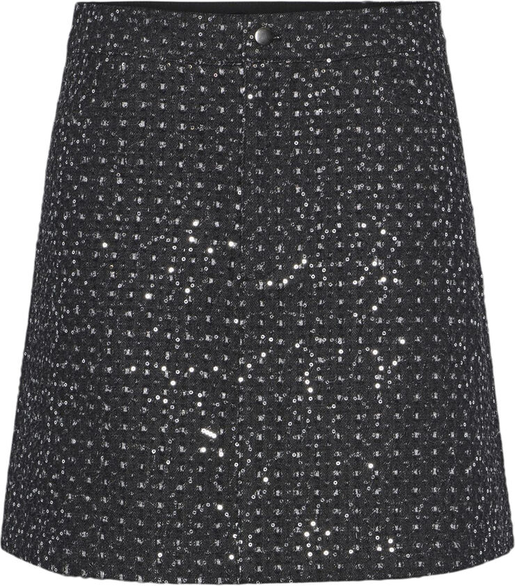 Pieces PCROBERTA HW MINI SEQUINS SKIRT Grey denim