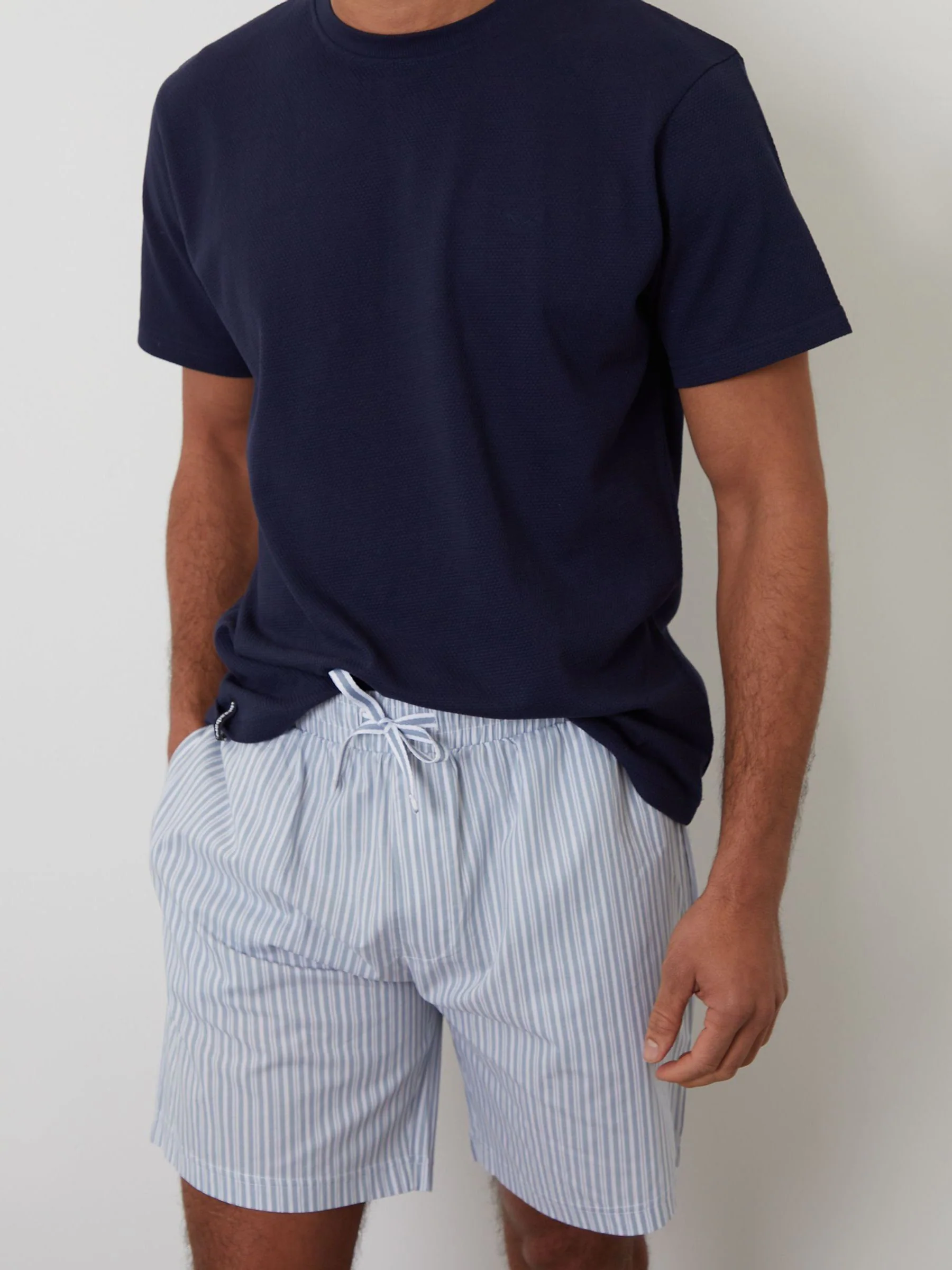Donkerblauw - Threadbare Textured Shortie 100% Cotton Pyjamas Set