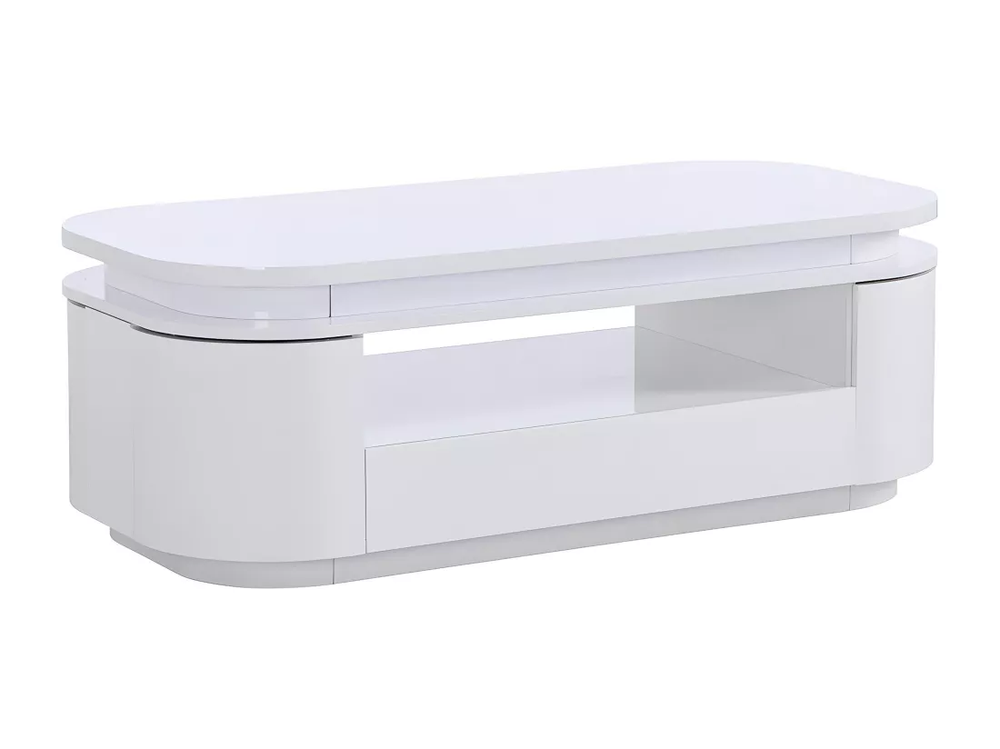 Table basse 4 portes et 1 tiroir avec LEDs en MDF - Blanc laqué - VANDANA