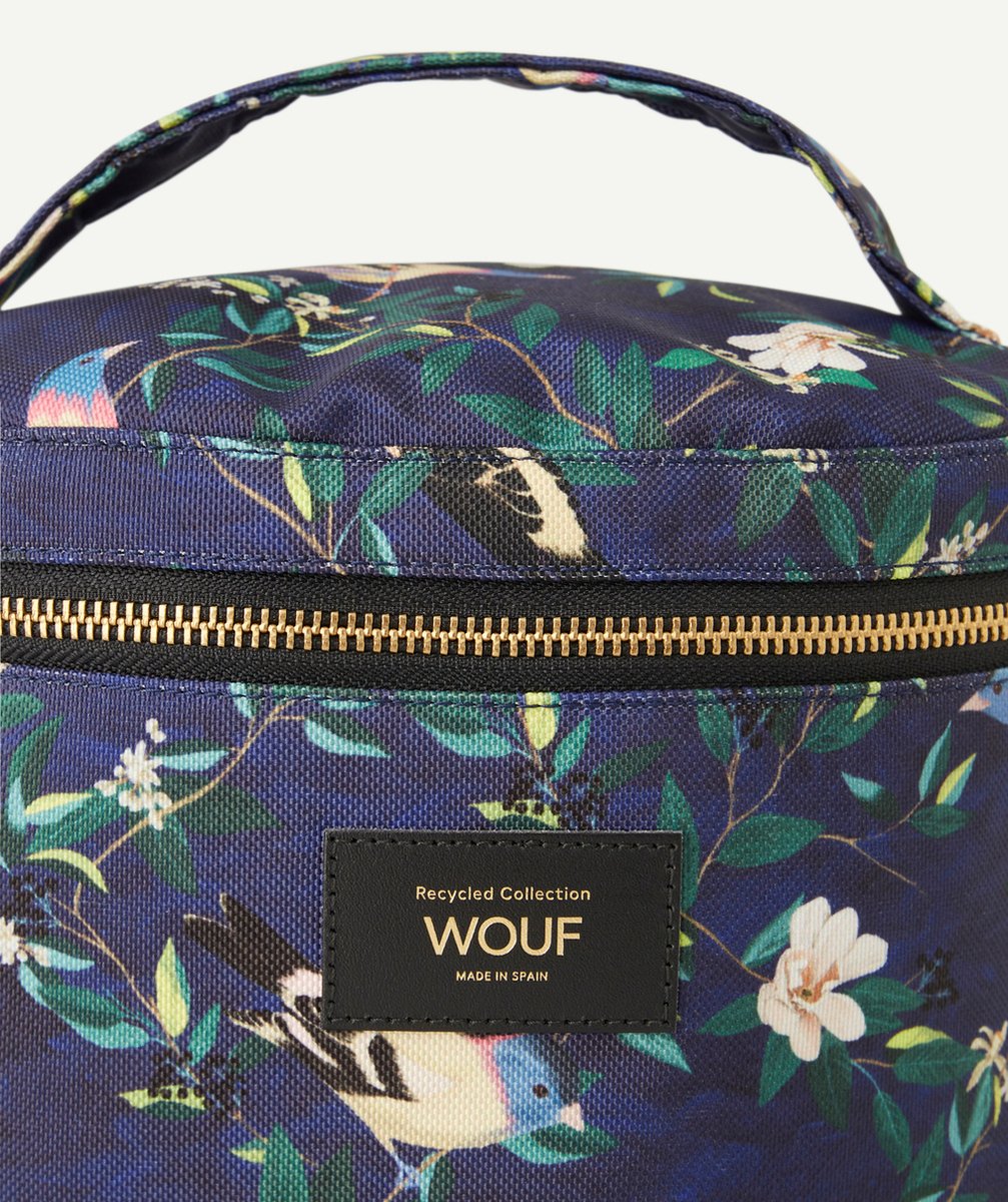 WOUFVANITY EN FIBRES RECYCLÉES BLEU ET IMPRIMÉ OISEAUX