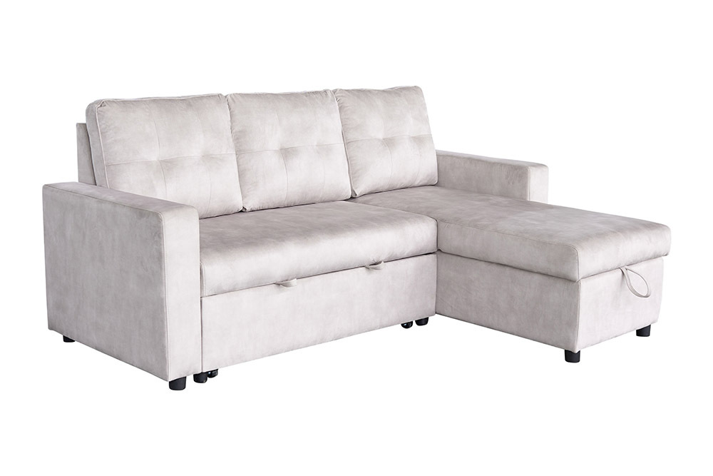 Modernes Ecksofa APARTMENT 205cm champagner beige Samt 3-Sitzer Bettfunktion Stauraum