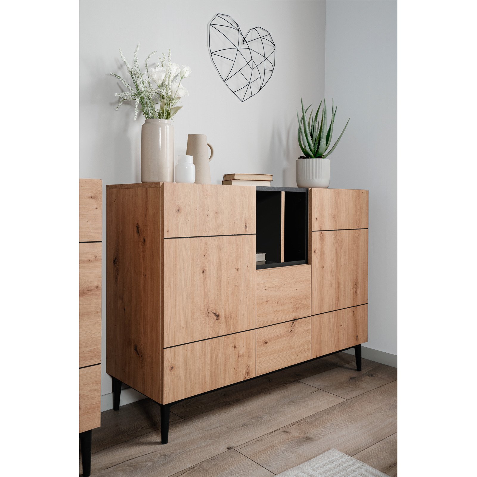 Kommode Joe Dekor Eiche Artisan schwarz 120 x 90 x 42 cm