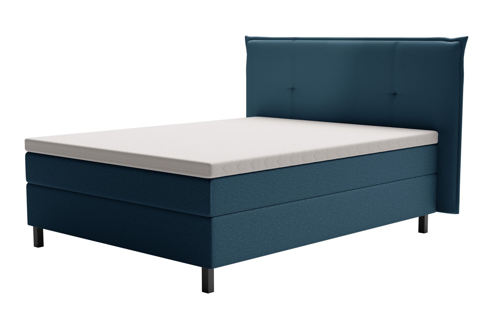 XOV Premium 15 Kontinentalseng 150x200 cm i tekstil Terranova 21 blå, medium/fast med Premium 15 overmadrass og sort firkantede ben, gavl selges separate