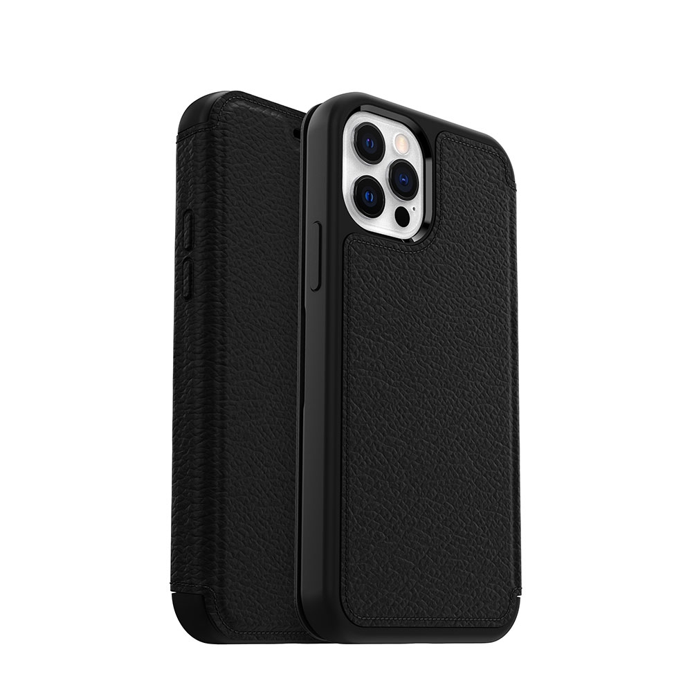 iPhone 12 / iPhone 12 Pro Echtleder Book Cover Tasche Strada Series (77-65420) - Schwarz