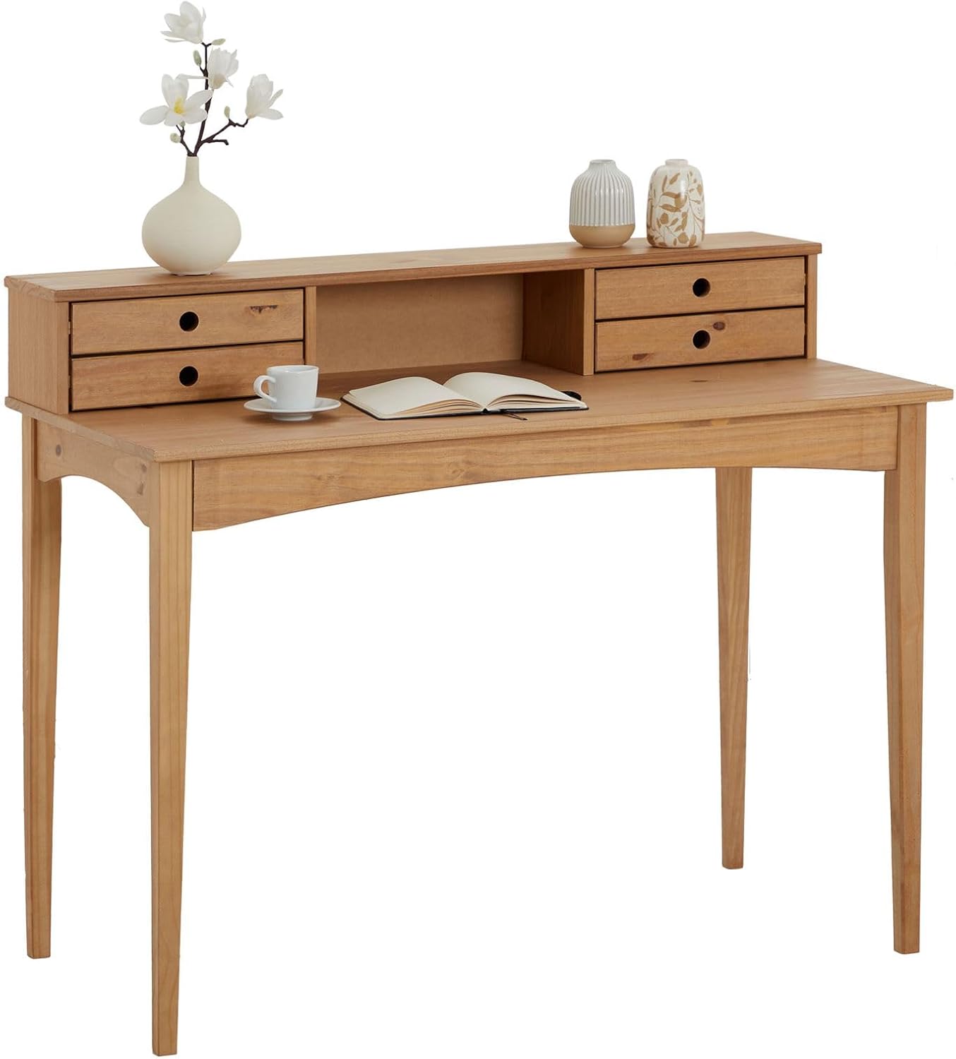 IDIMEX Schreibtisch Milano mit 4 Schubladen und 1 Fach aus Massivholz, Eiche Farben, robuste Verarbeitung PC-Tisch mit Stauraum für Büro und Home-Office