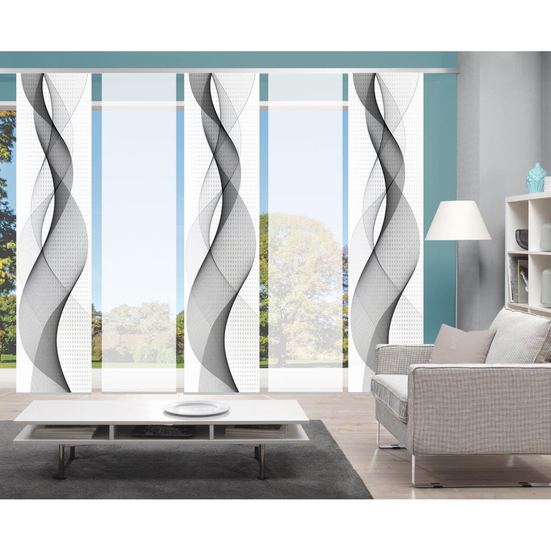 5-teiliges Schiebevorhang-Set OPALIA - grau - je 60x245 cm
