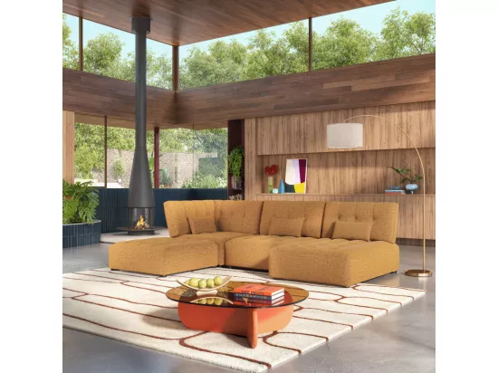 HABITAT - Canapé d'angle gauche modulable en tissu - Jaune argile - Reiko