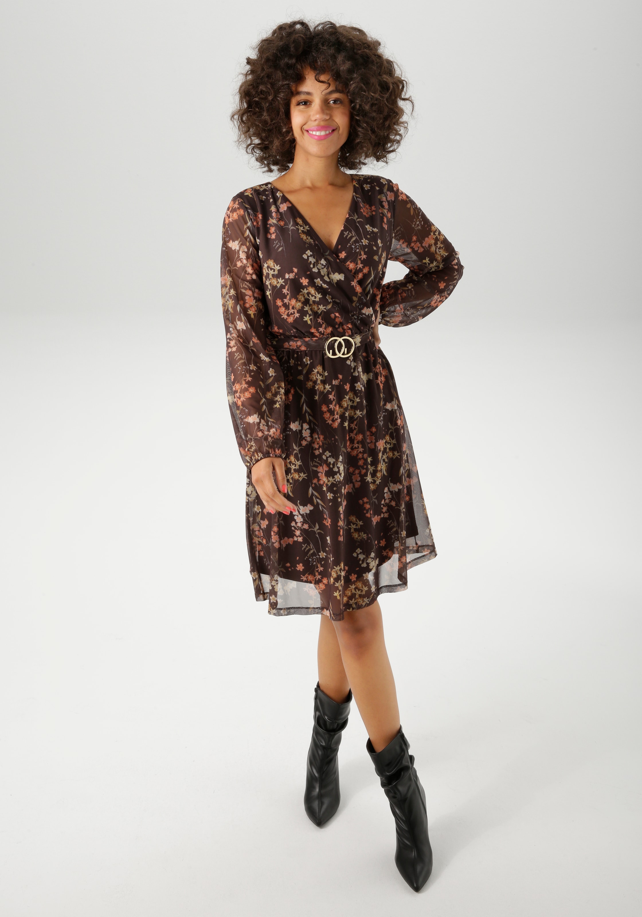 Aniston CASUAL Blusenkleid mit dekorativer Brosche am fixiertem Bindeband - NEUE KOLLEKTION