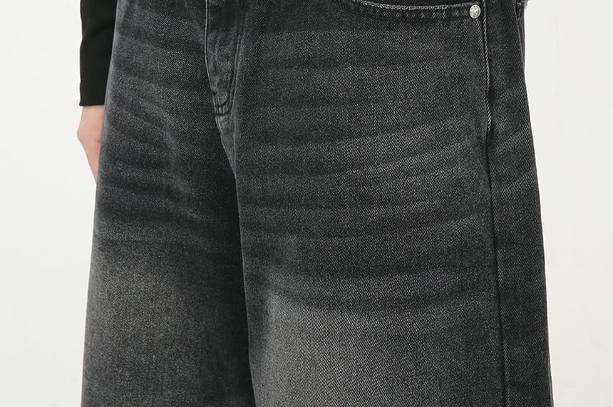 FAERIS - Mid Rise Washed Capri Jeans met wijde pijpen