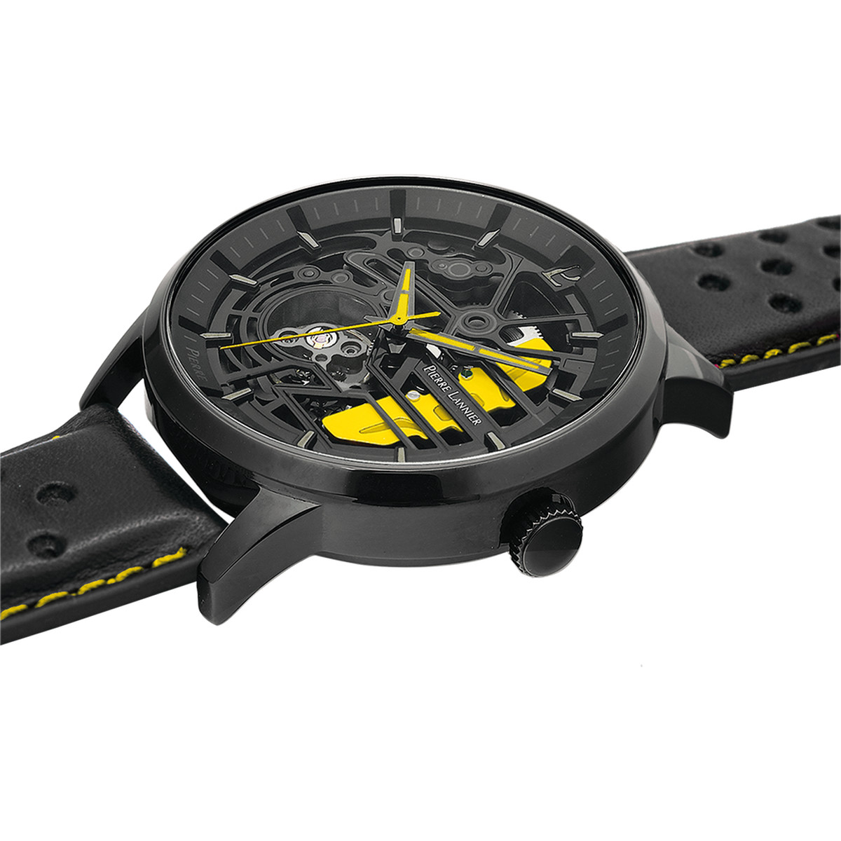 Montre PIERRE LANNIER Paddock homme automatique, bracelet cuir noir