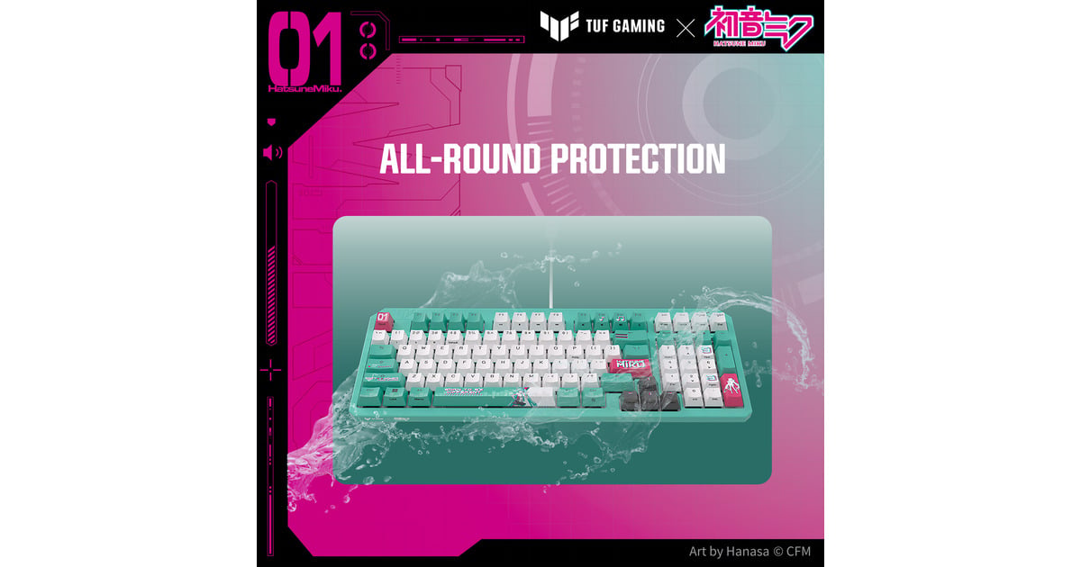 ASUSTUF Gaming K3 Gen II Hatsune Miku Edition, gaming toetsenbord  (Turquoise/wit, US lay-out, opto mechanisch, 96%, RGB)