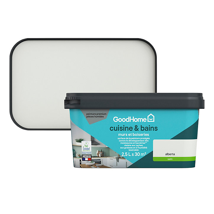 Peinture cuisine et salle de bains GoodHome blanc Alberta satin 2,5L