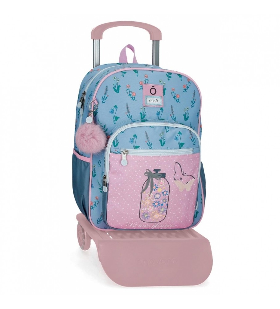 Mochila escolar Enso EnsoWe Love Flowers com rodinhas rosa