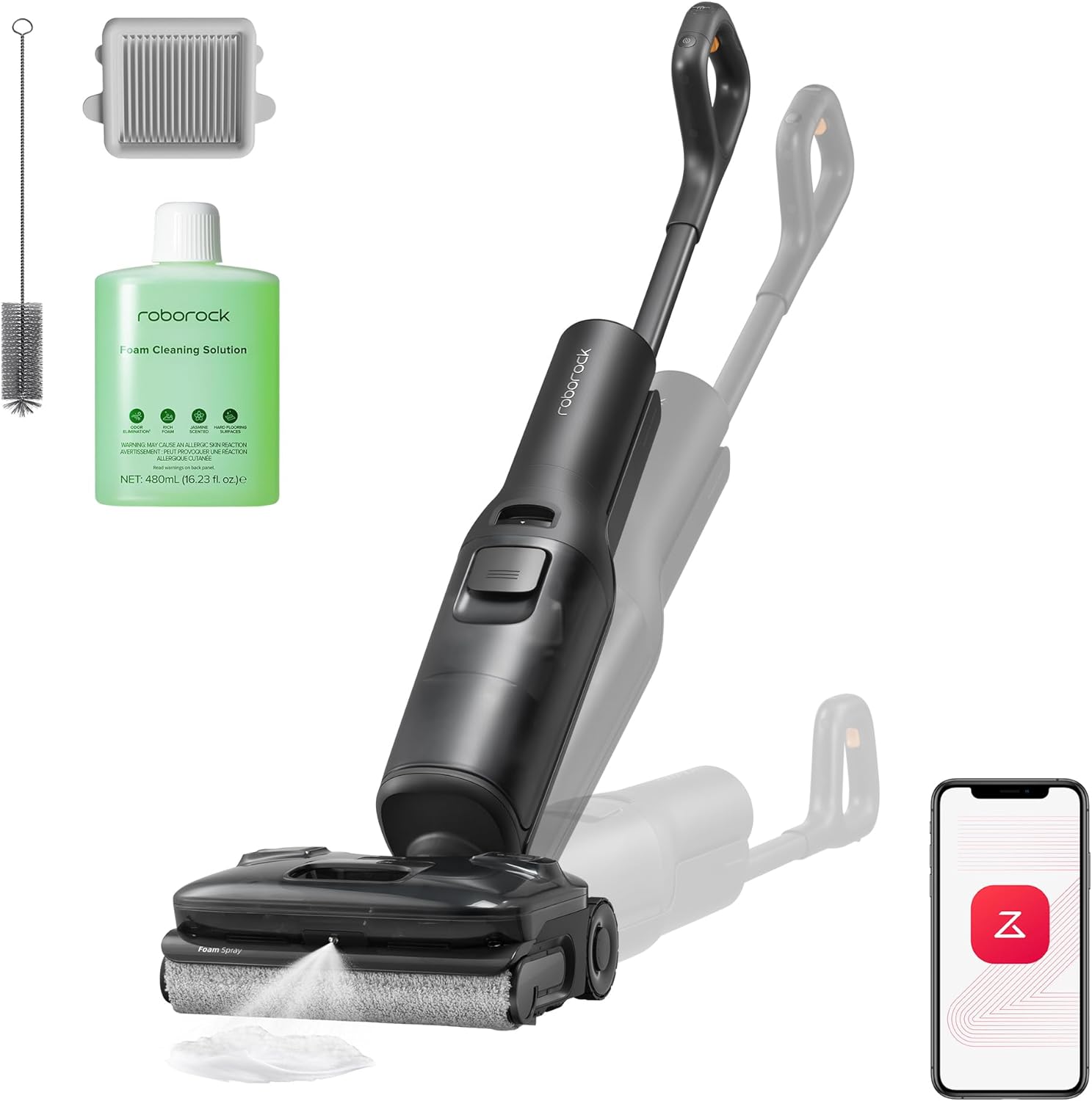 roborock F25 ACE Pro Nass-Trockensauger, 25000Pa, JetFoaming gegen Flecken, Anti-Haar-Verwicklung, 180° Flach-Design, Heißwasser-Selbstreinigung & Heißlufttrocknung