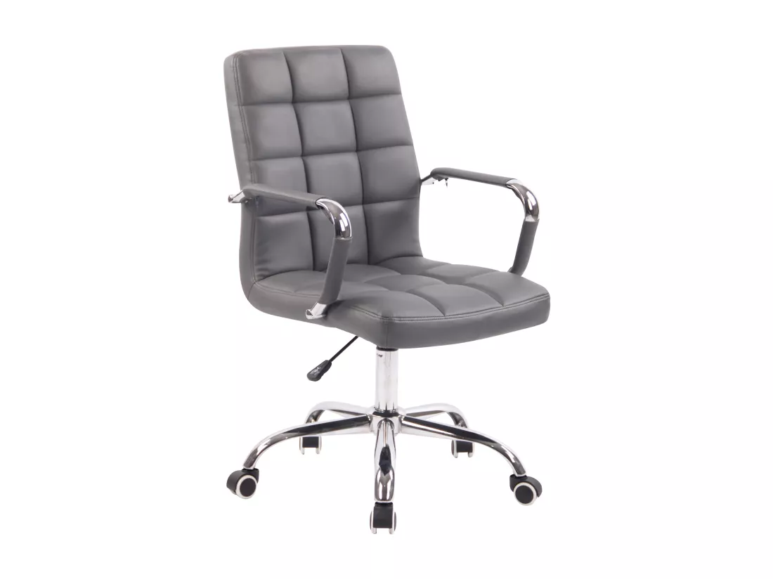 Chaise de bureau - Similicuir & Métal chromé - Gris - Deli