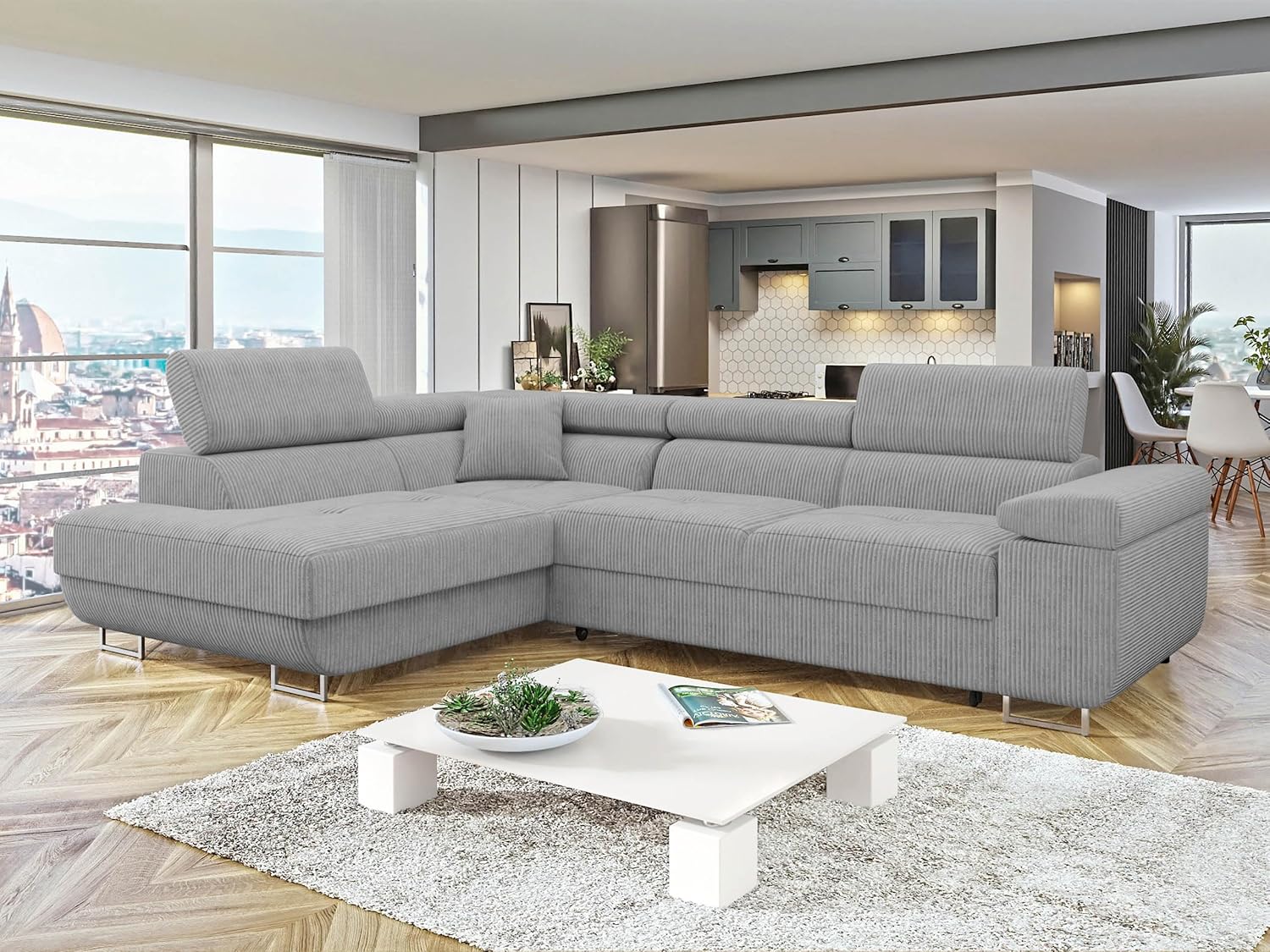 Mirjan24 Ecksofa Torezio Cord mit Bettkasten, Einstellbare Kopfstützen, Sofa mit Schlaffunktion, Eckcouch für Wohnzimmer, L-Form Couch mit Bettfunktion (Poso 110, Seite: Links)