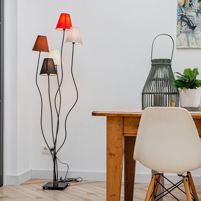 Design vloerlamp zwart met stoffen kappen 5-lichts - Melis