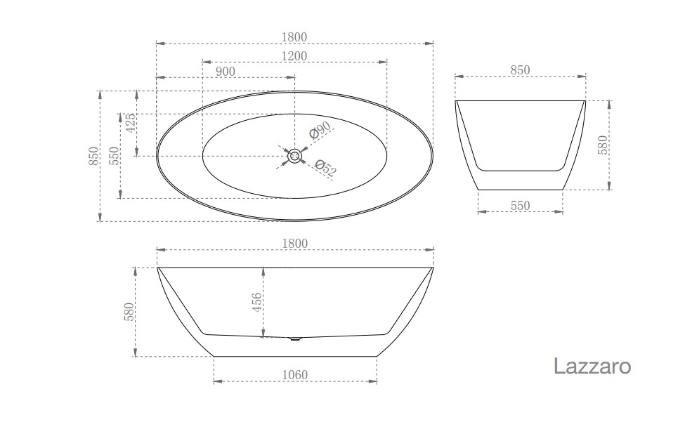 SSI Design Lazzaro vrijstaand bad acryl 180x85cm wit mat