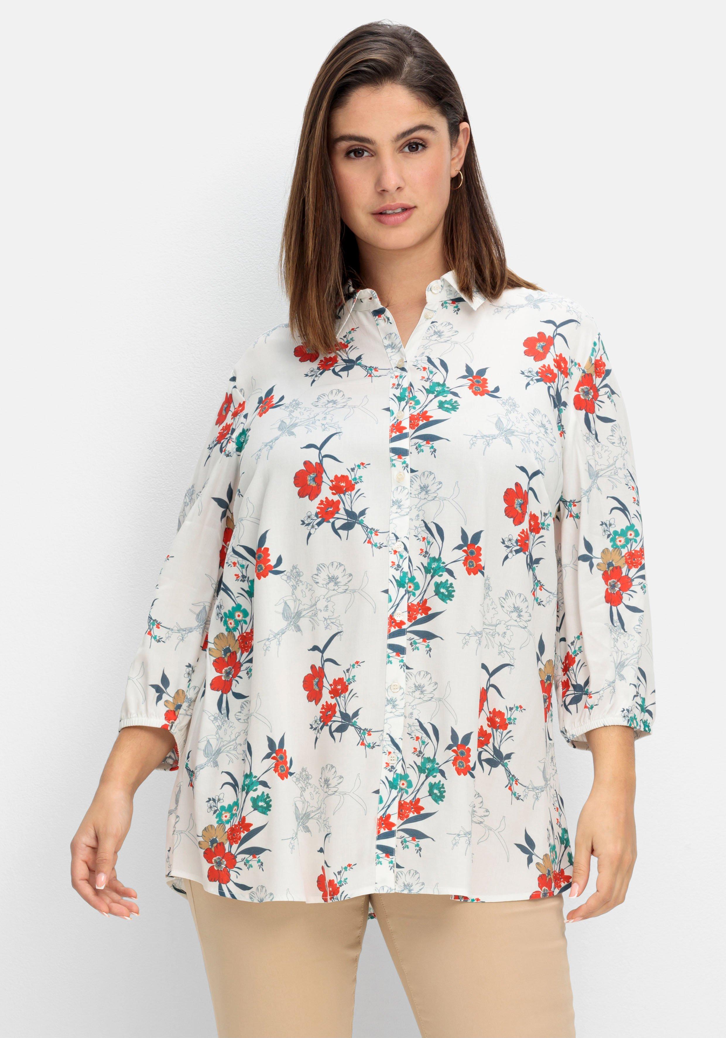 Bluse mit floralem Print und 3/4-Ärmeln