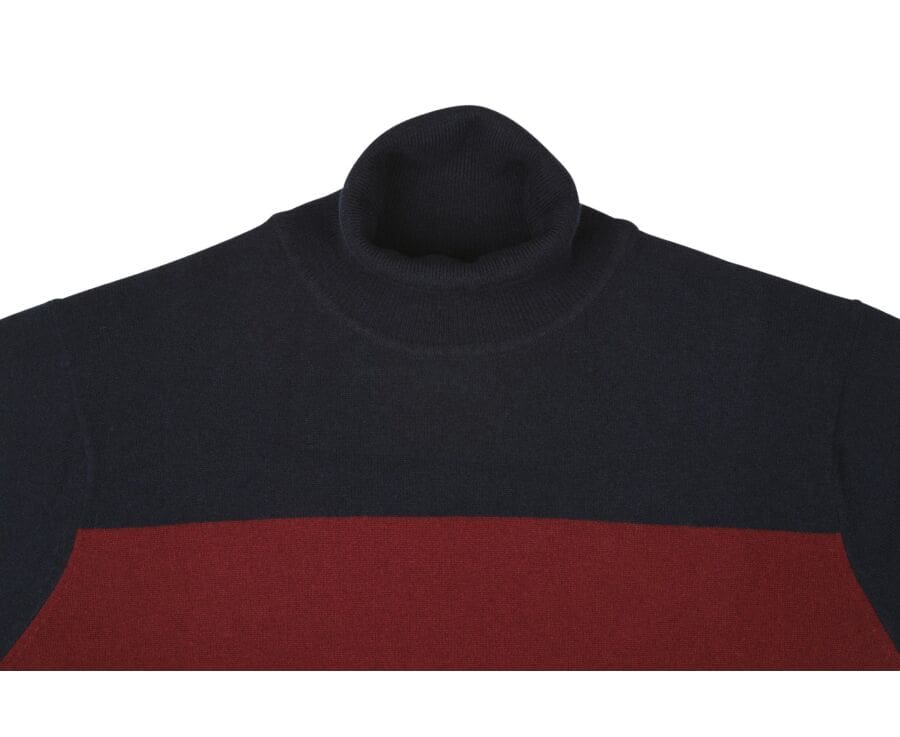 Pull col roulé homme laine Bleu Marine et Rouge Foncé - EMERY