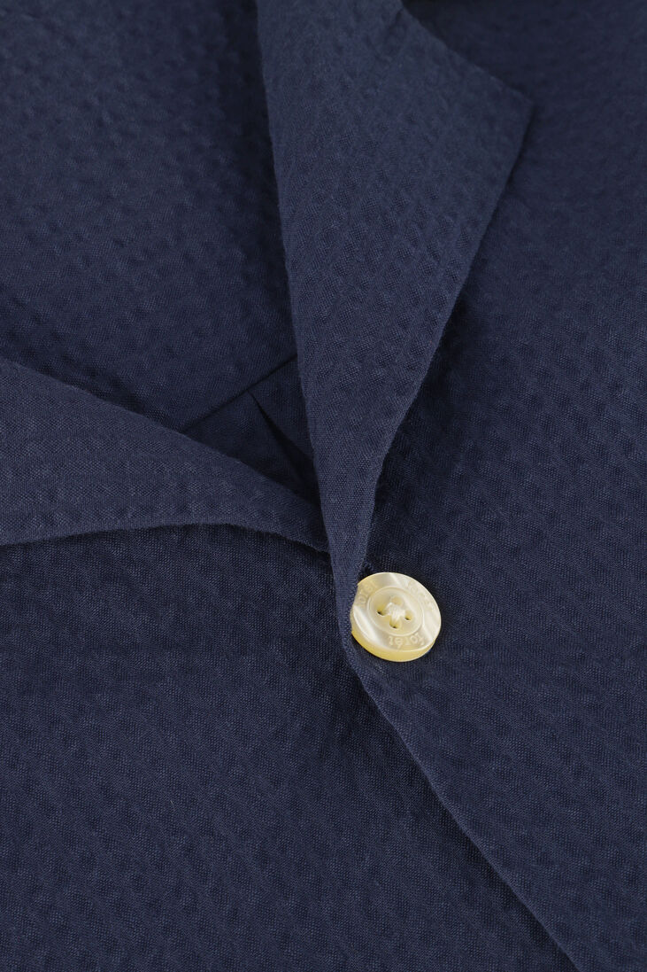 donkerblauwe forét casual overhemd hush seersucker ss shirt