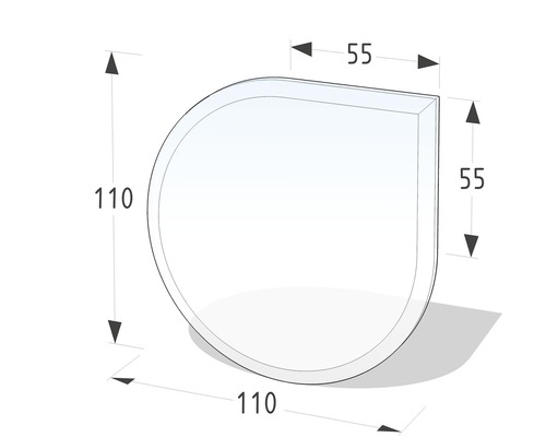 Lienbacher glas vonkenbeschermingsplaat, druppelvorm, 110x110 cm met afgeschuinde rand