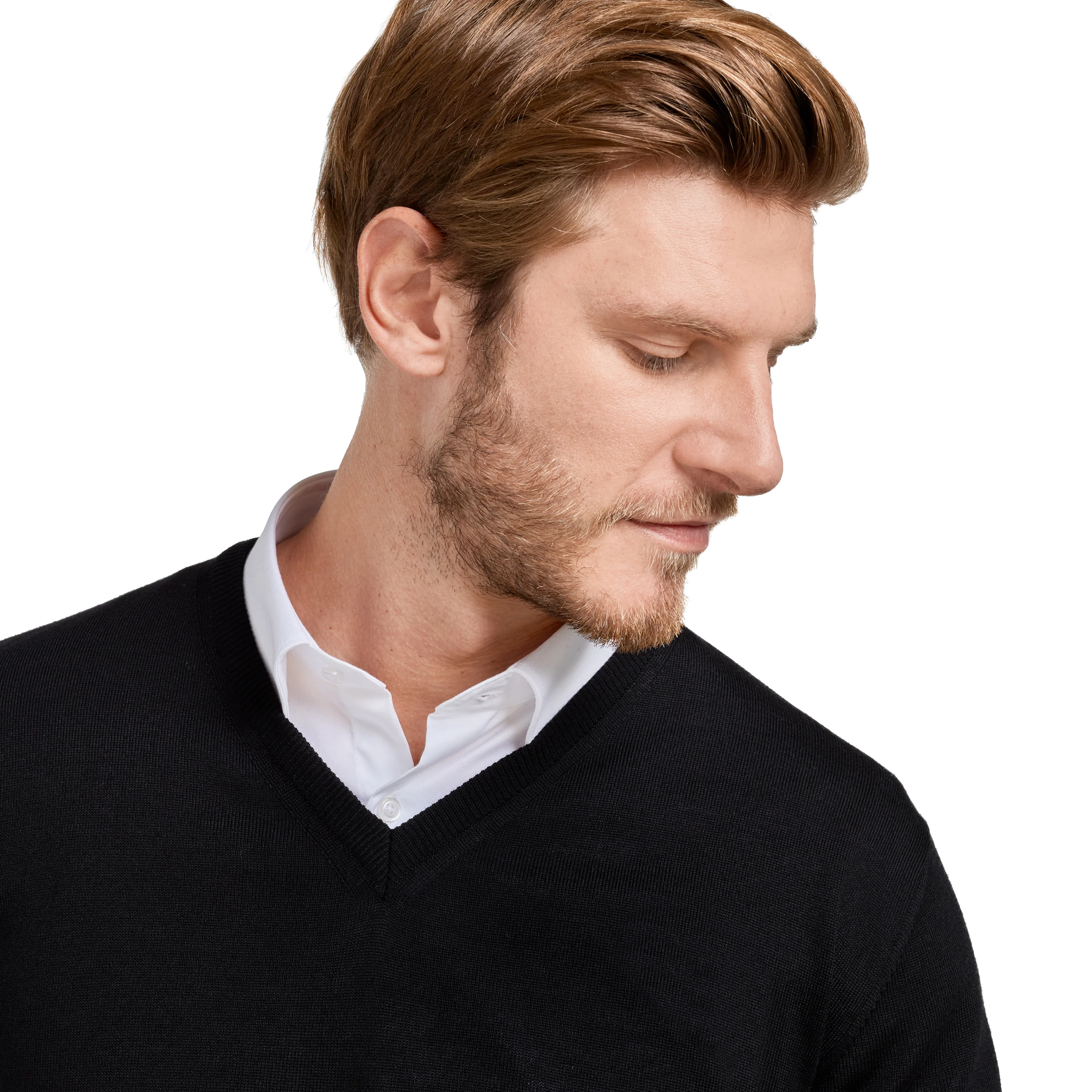 Pull col v 100% pure laine Mérinos noir