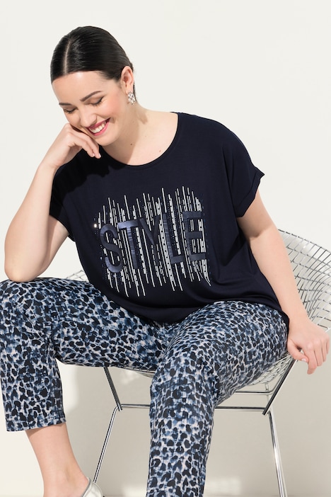 T-Shirt, Ziersteinmotiv, Oversized, Rundhals, Halbarm