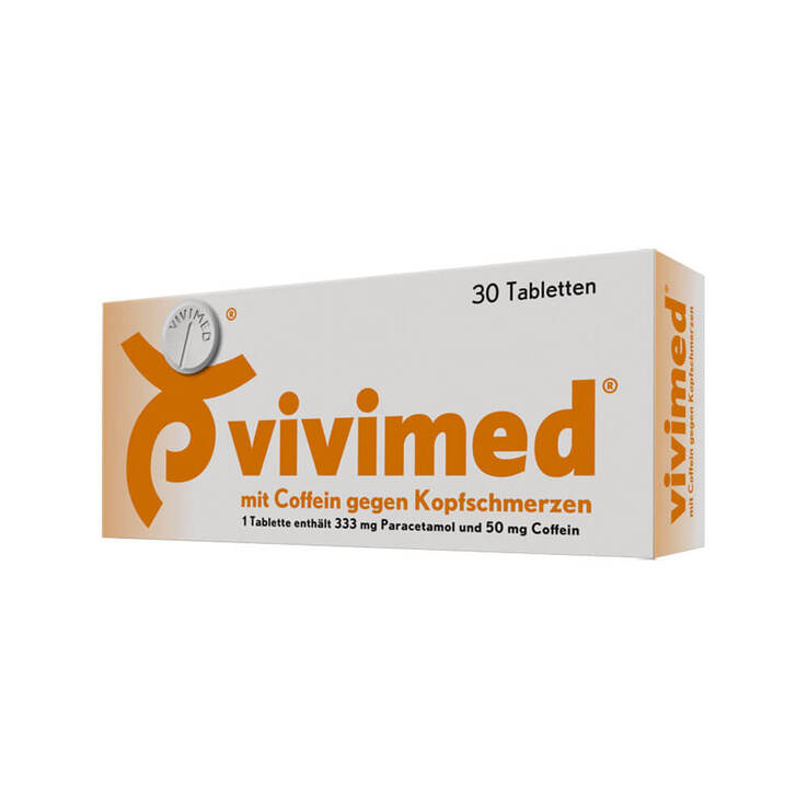 vivimed® mit Coffein gegen Kopfschmerzen, Schmerztabletten mit Paracetamol, 30 St