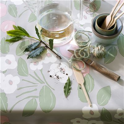 Toile cirée à fleurs blanches et roses