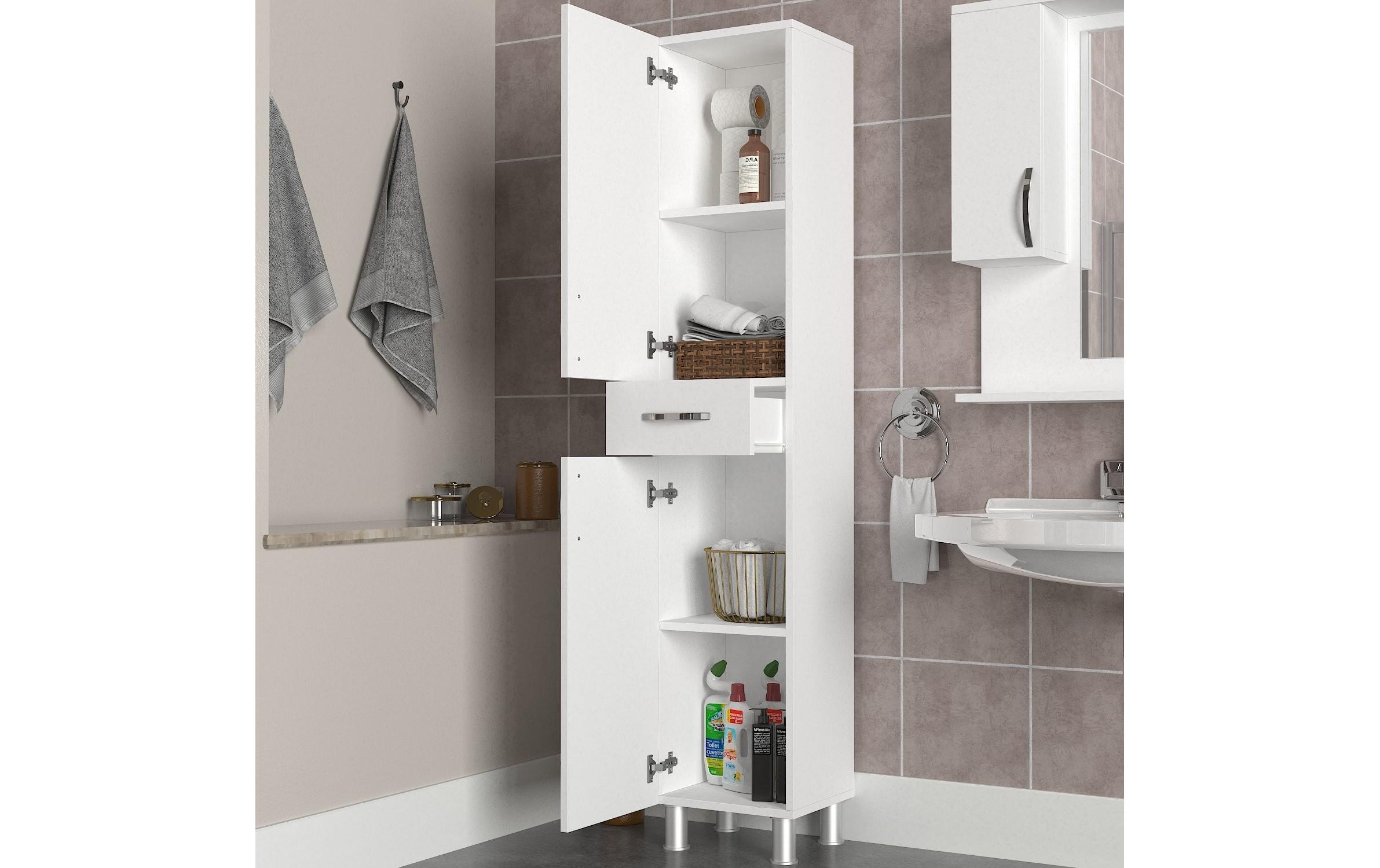 Badezimmerregal Selin 35 x 179 cm, Weiss<br>Hochwertiger Badezimmerschrank