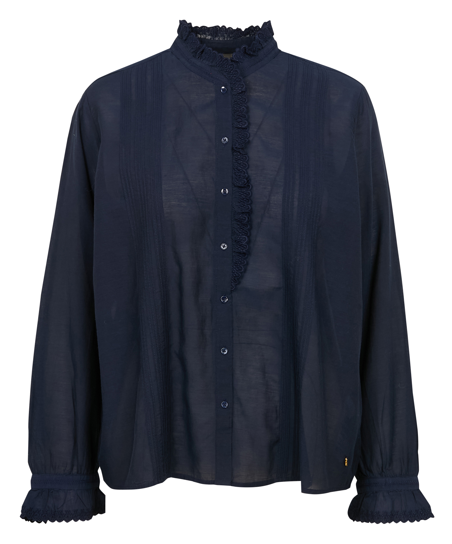 ETHEL - Blouse droite brodée en coton mélangée | Bleu