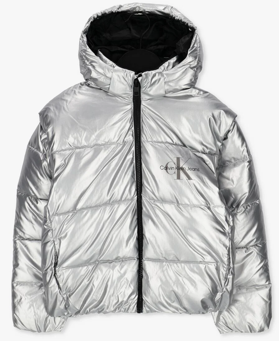 CALVIN KLEIN zilveren calvin klein gewatteerde jas 2 in 1 metallic puffer jacket