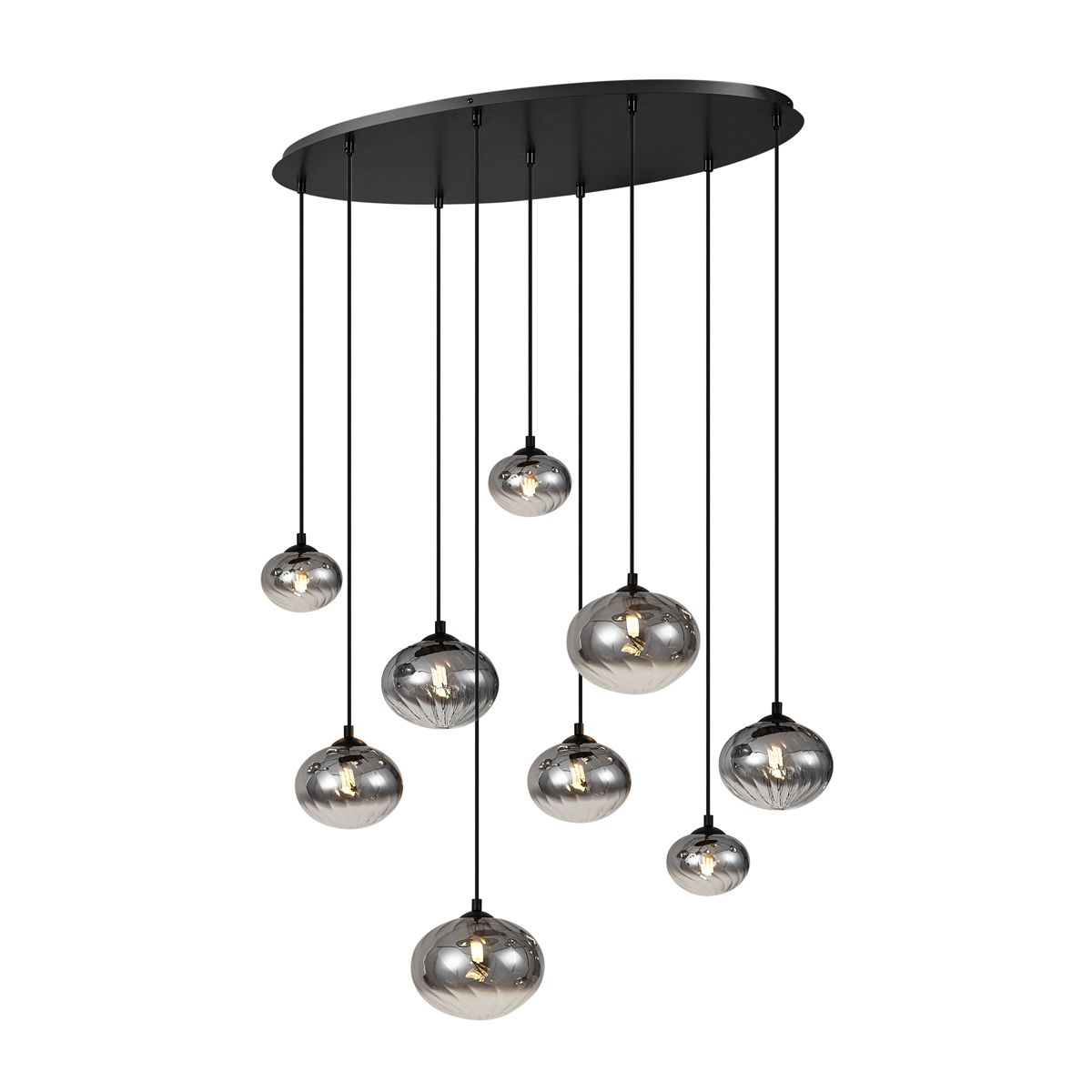 Moderne hanglamp zwart met smoke glas 9-lichts - Jia