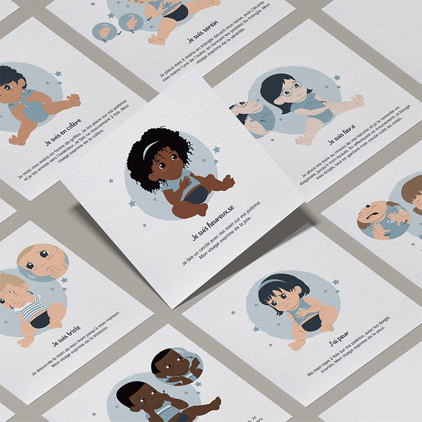 7 cartes Bébé signe 