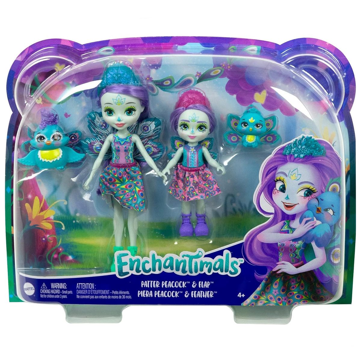 Mattel HCF83 - Enchantimals - 2er Pack, Patter Peacock und Piepa Peacock mit Tierfreunden