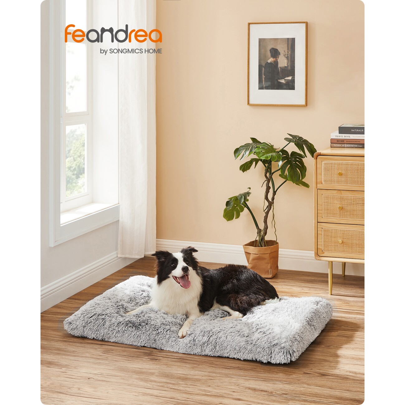 FEANDREA Hundebett, Hundekissen, langer Plüsch, weiche Polsterung, waschbar